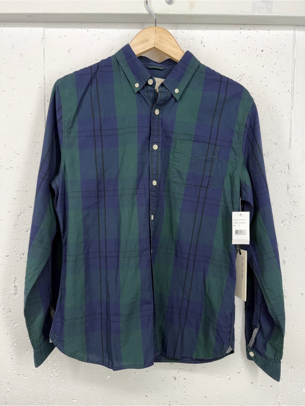 Life After Denim Medium Blue Green Plaid Long Sleeve Button Down Shirt New
